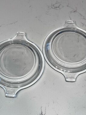 Pyrex clear glass casserole replacement lids tab handle #680-C Set of 2